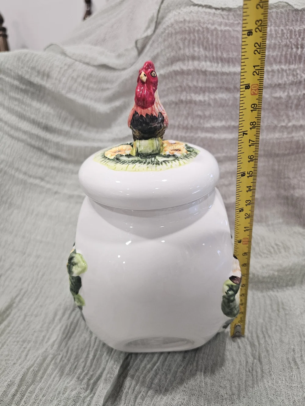 Vintage KMC Rooster Tilt Cookie Jar Set With Wooden Rack